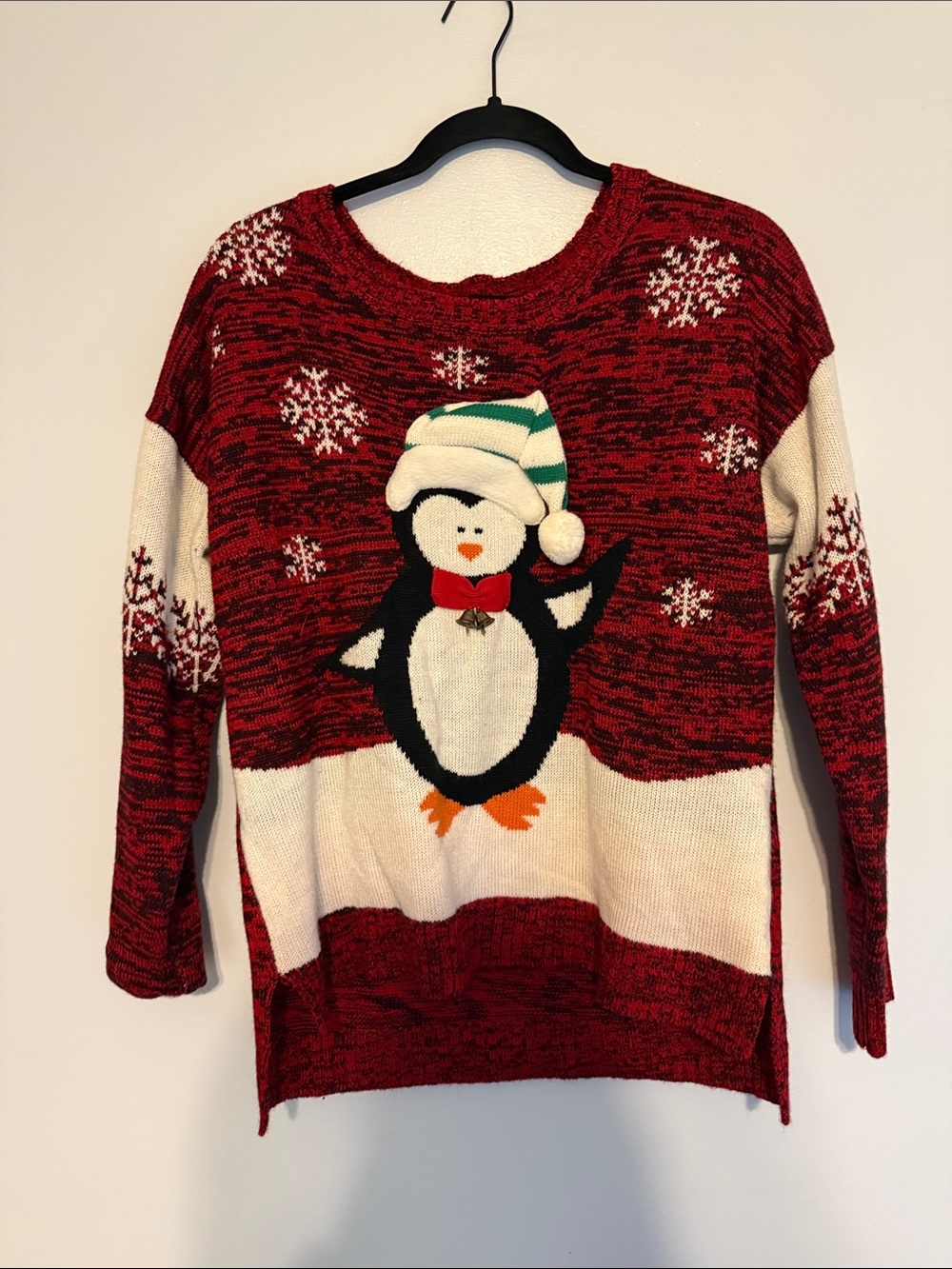 Cozy Red Penguin Holiday Sweater for Women